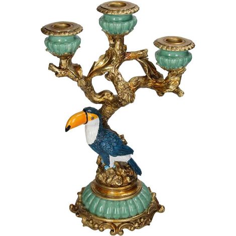 Bougeoir Toucan Décoratif en Polyrésine Design Exotique Multicolore 21 x 14 x 33,5 cm - PANGIVO