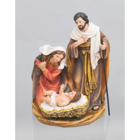 Nativität aus Resin 15 × H21 cm mit goldbordierten Tuniken