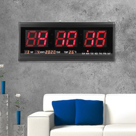 Grande horloge murale numérique LED moderne avec date et température, format 12 ou 24 heures, prise UE 110-240 V. (1/5)