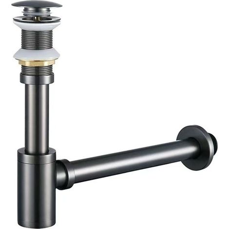 Ensemble de siphon en P en laiton : siphon en P pour bouteille de 1 1/4 po avec bouchon de lavabo de salle de bain – Kit de plomberie pour remplacement de tuyau de vidange d'évier (gris, sans trop-ple (1/4)