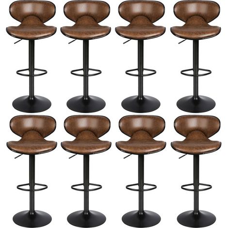 8x chaise de bar tabouret de bar chaise haute rotation à 360 44x45x119cm charge maximale 120 kg hauteur réglable de 99 - 119 cm cmtoile de bronzage brun (1/5)