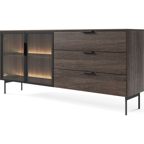 Cassettiera 181,3 cm, 3 cassetti, 2 ante, illuminazione LED, apertura push-to-open, Rovere Dunin, 181,3 x 39,3 x 82,6 cm (1/5)