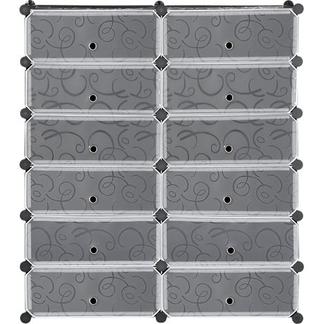 Porte-chaussures 12 boîtes rangement 24 paires chaussures plastique noir et blanc