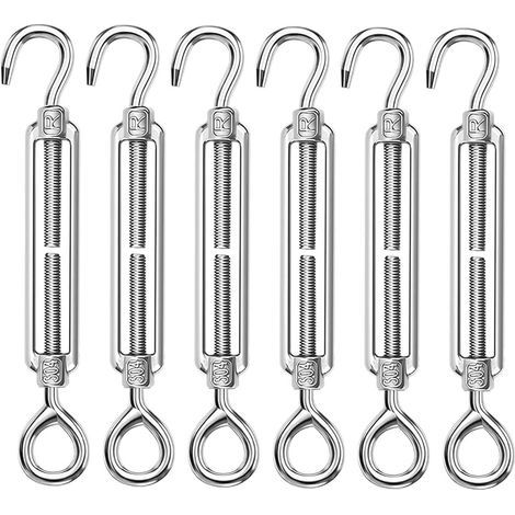 6Pcs Tendeurs de Câble, Crochet de Tendeur Réglable en Acier Inoxydable 304, M6 Crochet et Oeil de Tendeur Fil à Linge, Ridoir Robuste pour Câble, pour Voile d'Ombrage, Clôtures de Jardin (1/3)