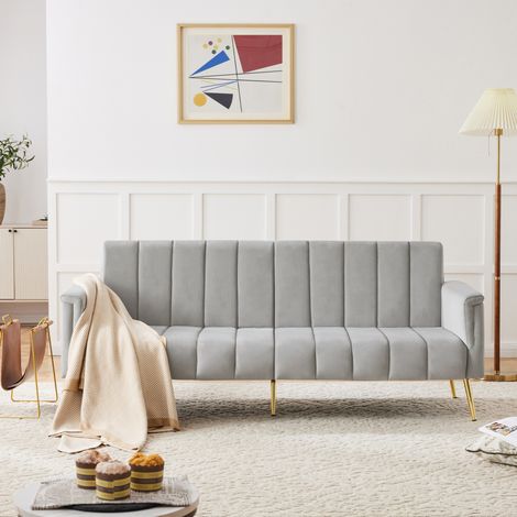 Sofá reclinable de terciopelo gris para salón moderno OKMYHOME (1/5)