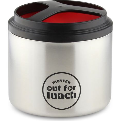 Pioneer Contenitore termico sottovuoto, a prova di perdite, con apertura extra larga, per 4 ore di caldo e 8 ore di freddo, in acciaio inox 18/10, rosso, 1 litro (1/4)