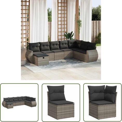 vidaXL Salon de jardin 8 pcs avec coussins gris résine tressée (1/5)