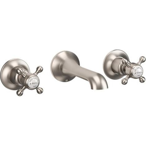 Crosswater Belgravia Robinet de lavabo - encastré - 3 trous - croisillon - bec 14,1 cm - nickel brossé