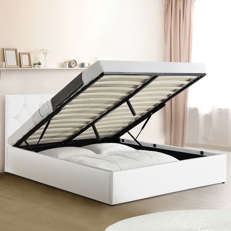 Box cama doble AUSTIN con somier 160 x 200 cm PVC blanco (1/5)