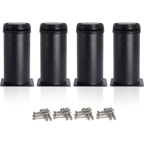 AIDUCHO 4 patas ajustables negras, 120 mm de altura, patas reforzadas para armarios, mesas y muebles, acero inoxidable, altura ajustable de 0 a 15 mm, incluye tornillos de acero inoxidable. (1/4)