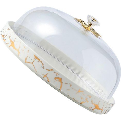 Plat à gâteau en céramique avec couvercle transparent, compatible avec un usage culinaire (1 pièce) (1/5)