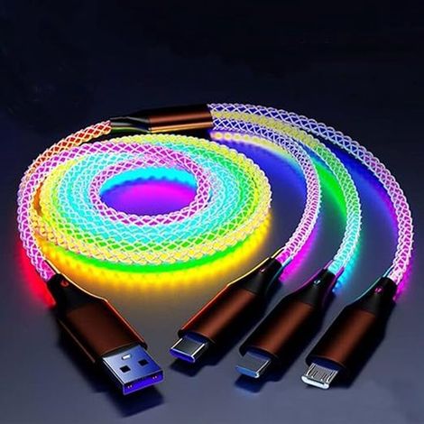 3-in-1 LED-Ladekabel, RGB-LED-Schnellladekabel mit sanftem Farbverlauf für Apple-Telefone/USB-C/Micro-USB-Datenkabel (1/4)
