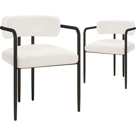 Puluomis – Chaise de salle à manger en velours – Lot de 2 chaises rembourrées – Pieds en métal noir – Design rétro moderne – Confort optimal – Blanc (1/5)