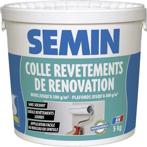 Semin – Colle pour revêtements muraux lourds – Application rouleau et spatule – Seau de 5 kg – Sans solvant et sans odeur (1/5)