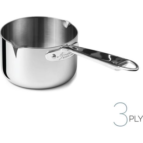 AGNELLI Casseruola Alta Aluinox 3Ply con Doppio Becco 14x8 Cm 1 Manico