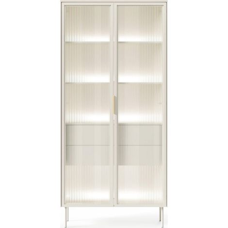 Vetrina con 2 ante in vetro ripiani interni e LED integrato,dotata di cassetti push to open e struttura resistente 88.2 x 38 x 193.8 cm Cashmere