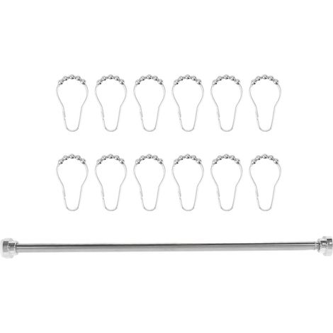 Barre de penderie réglable avec 12 crochets en acier inoxydable, rétractable, pour salle de bain, douche, balcon ou dressing, 80 cm (1/5)