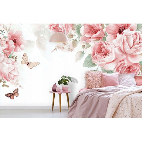 Fototapete Blumen Rosen Hängend Schmetterlinge, für Wohnzimmer und Schlafzimmer, 150 x 105 cm – Komplettset inkl. Kleister & Anleitung (1/5)