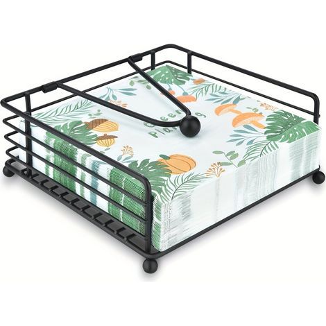 Porte-serviettes carré rétro élégant en fer forgé, distributeur de serviettes plat, avec bras contrepoids. (1/5)