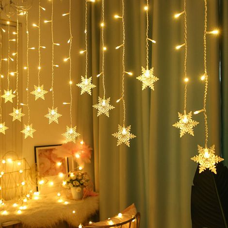 Guirlandes lumineusesRideau LED Flocon de neige Guirlandes lumineuses Vague Fée Lumière Fête des Fêtes Décoration de Noël Avec 8 modes (5 mètres,blanc chaud)