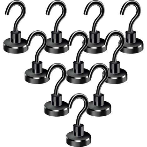 Crochet Magnetique - Crochet à Aimant Néodyme 10 kg - Pour Frigo Surface Métallique Cuisine Bureau Garage - Lot de 10
