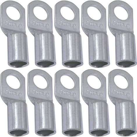 Lot de 10 Cosses Electriques à Oeillet Tubulaire - Oeil - Ø6mm - Non Isolées - pour Conducteur 16mm² - Connecteur de Fil Electrique - Serrage - Couleur Argent (1/3)