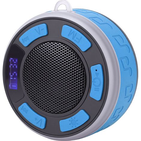 Enceinte de douche Bluetooth avec ventouse, horloge LED, lumières RGB, son stéréo, étanche, portable, pour salle de bain et extérieur (bleue) (1/5)