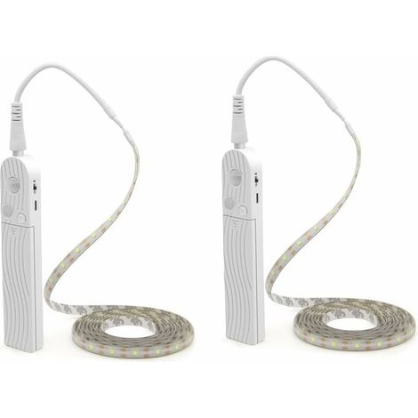 LED Under Cabinet Lighting Motion Sensor,10Ft Four Modes Bed Stairs Wardrobe Lamp Tape, Waterproof 5V USB LED Closet Night Strip Light(Cold White, 3M x 2Packs) (1/5)