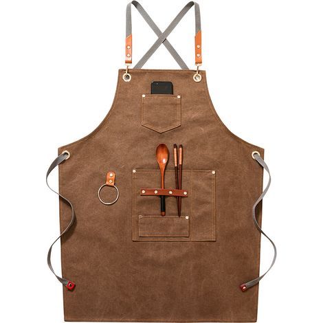 (Khaki)Hochwertige Cowboy-Schürze mit Taschen für Friseur, Maler, Gärtner, Haarstylisten für Damen und Herren