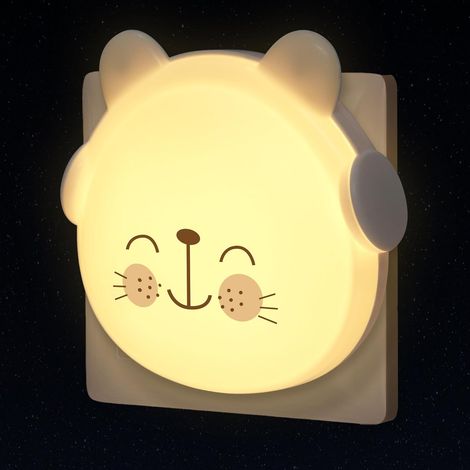 Veilleuse Bebe Chat sur Prise Électrique  Capteur Crépusculaire, Lampe Chevet, Chambre Enfant, À Murale (1/5)