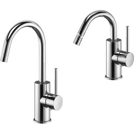 Conjunto mezclador de lavabo y bidé con caño giratorio curvo en color cromo Paffoni Light KITLIG3CR