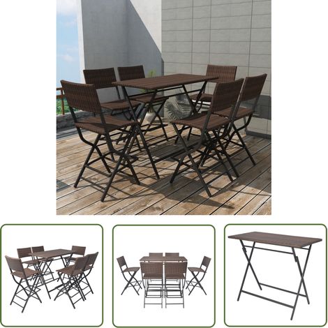 The Living Store 7-tlg. Garten-Essgruppe Klappbar Stahl Poly Rattan Braun - Gartenmöbel - Outdoor Möbel - Rattan Gartenset - Gartentisch - Gartenstuhl (1/5)
