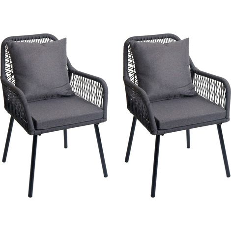 Set de 2 chaises de jardin HWC-O12, coussin d'assise/de dossier Outdoor aluminium corde tr (1/5)