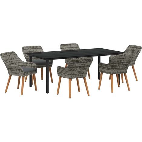 Maison Exclusive - Garten Essgruppe mit Kissen 7 pcs Grau Poly-Ra
