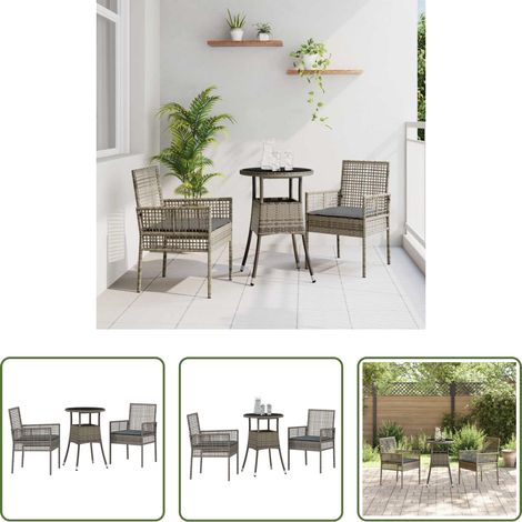 Gartenstuhl -  Garten Essgruppe 3 pcs Grau Poly-Rattan