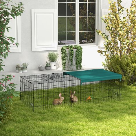 Enclos pliable pour lapins et rongeurs avec bâche, acier vert 185x75x50 cm, intérieur et extérieur