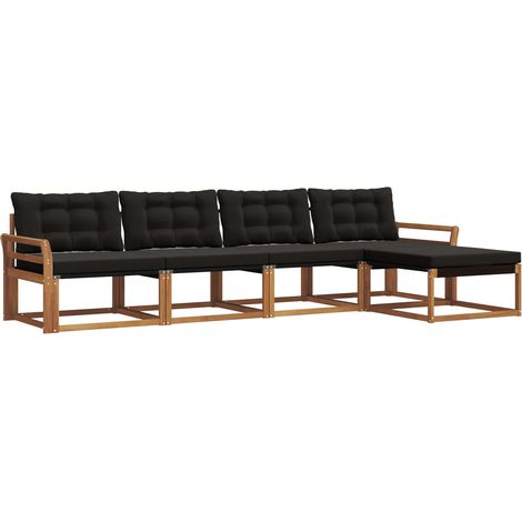Set di divani da esterno con cuscino 5 pz  Salotto da Giardino Naturale e Nero (1/5)