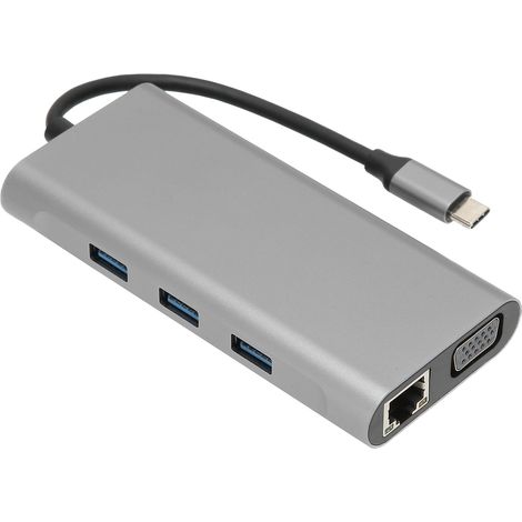 Hub USB-C 10-en-1, Ethernet Gigabit 1000M, HDMI 4K, VGA, PD 100W Charge Rapide, Audio, Multiprise Portable pour Ordinateur Portable (1/5)