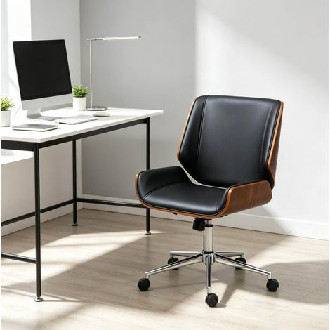 Sedia da ufficio ergonomica girevole con altezza regolabile e ruote, nero e marrone HAVRYA (1/5)