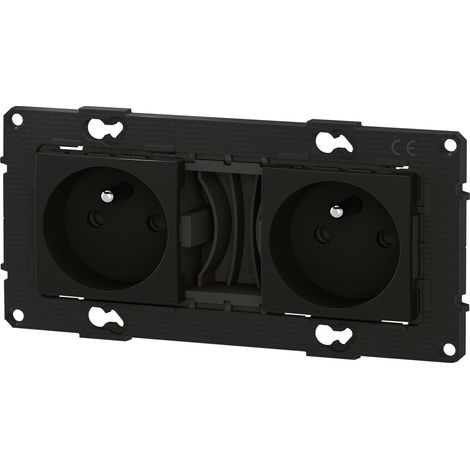 Legrand – Double prise de courant précâblée 16A – Connexion rapide par bornes automatiques – Finition Nuit – BTAL22SD (1/3)