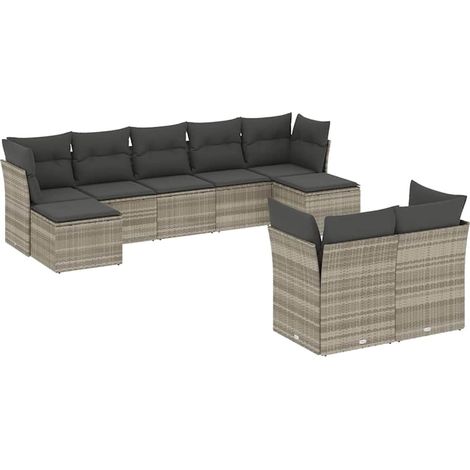 Maison Exclusive - Set muebles jardín 9 pzas y cojines ratán sint (1/3)