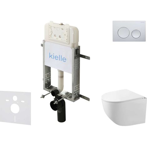 kielle Genesis New - Conjunto de instalación empotrada, inodoro compacto Gaia, Rimless, asiento softclose y pulsador Gemini New I, cromo brillante 30528SZ83