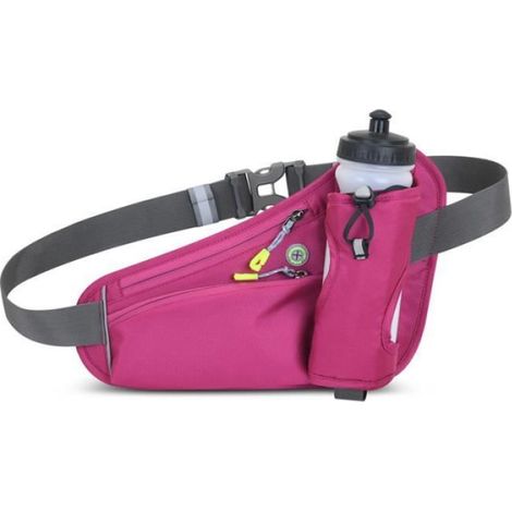 1 Sac Banane, Course, Porte-Bouteille 650ml, Ceinture Ajustable, Rouge, Sport (1/4)