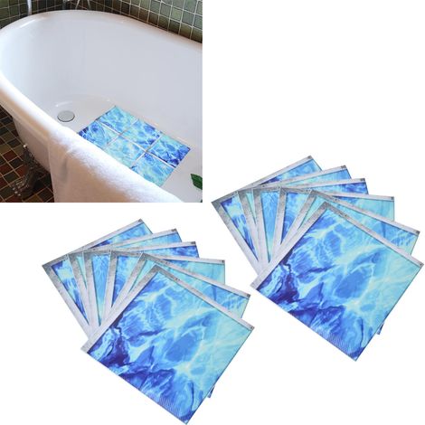 Deux lots/un vendu : Sticker mural en sergé imperméable à motif vague 3D artistique, tapis de baignoire antidérapant, sticker de baignoire imperméable (1/5)