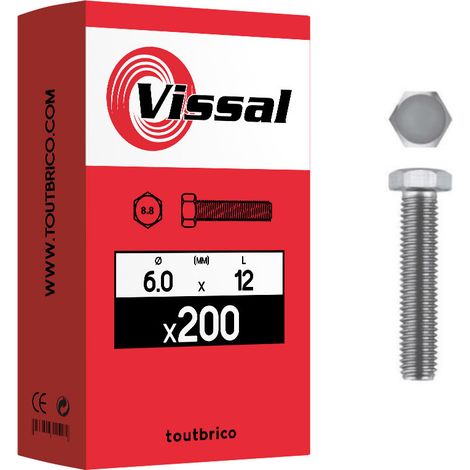 200 vis 6 X 12mm tête hexagonale classe 8.8 zingué - Vissal (1/2)