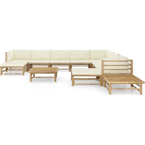 Maison Exclusive - Set Salotto da Giardino 12pz con Cuscini Bianco Crema in Bambù