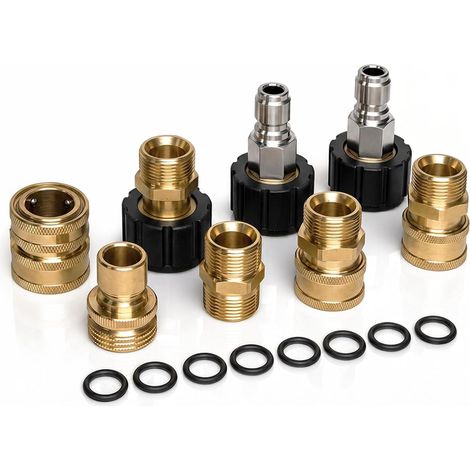8 Pièces Adaptateur pour Nettoyeur Haute Pression, Connecteur Rapide en Laiton Kit, Adaptateur M22-14 mm, pour Pistolets à Eau Haute Pression, Tuyaux (1/5)