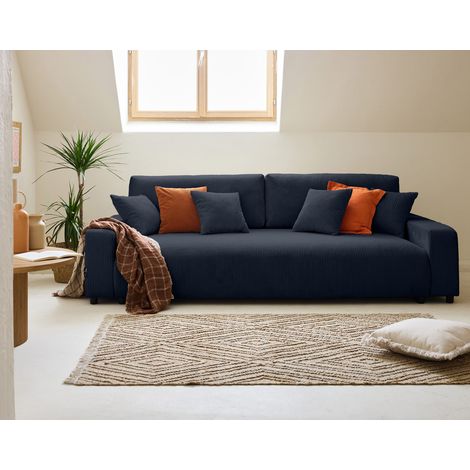 Pivoine - 3-sitzer einzelsofa - schlaffunktion und bettkasten - - aus cordstoff - nachtblau