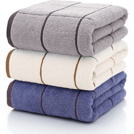 Lot de 3 serviettes de bain - Bleu et Gris et blanc - 100 % coton - 70140 (1/5)