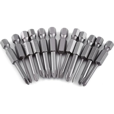12 pièces embouts de vissage cruciformes Phillips magnétiques 50mm, tige hexagonale 1/4 pouce, alliage S2 (1/5)